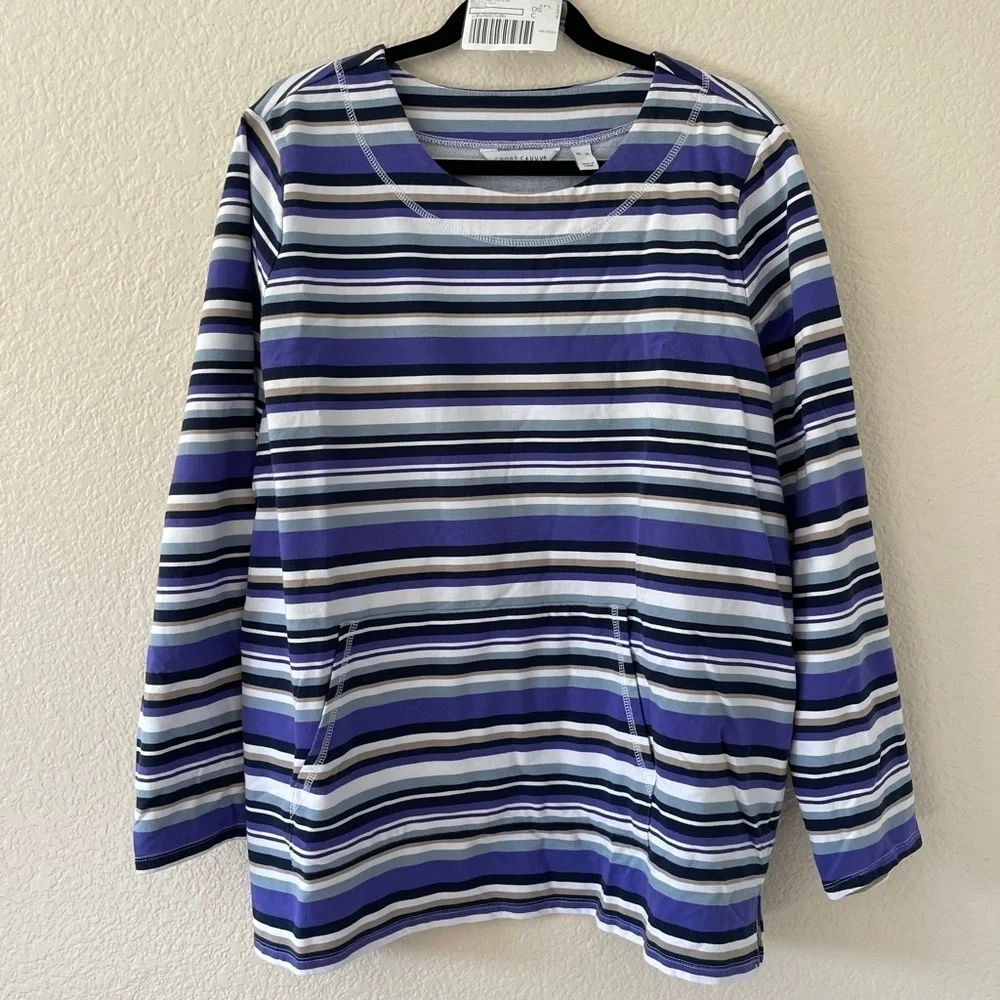 0303 - Women’s XL French Terry Striped Top with Front Pockets - Picture 4 of 5